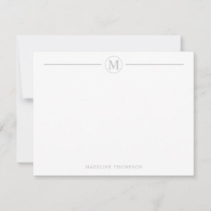 Modern Minimalist Silver Grey Monogram Line Circle Card