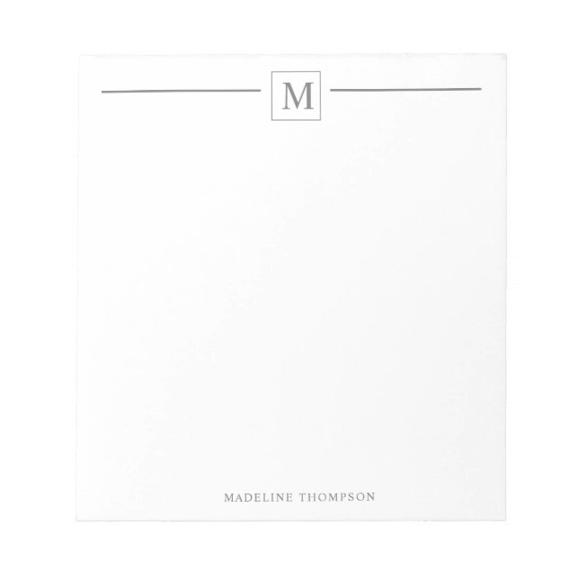Modern Minimalist Silver Grey Monogram Line Square Notepad (Front)