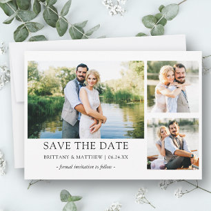 Modern Minimalist Simple 3 Photo Couple Save The Date