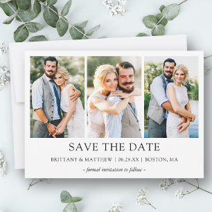 Modern Minimalist Simple 3 Photo Save The Date