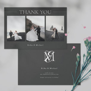 Modern Minimalist Simple 3 Photos Wedding Thank You Card