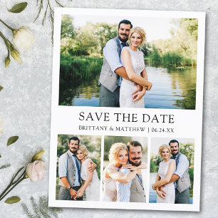 Modern Minimalist Simple 4 Photos Save the Date Postcard