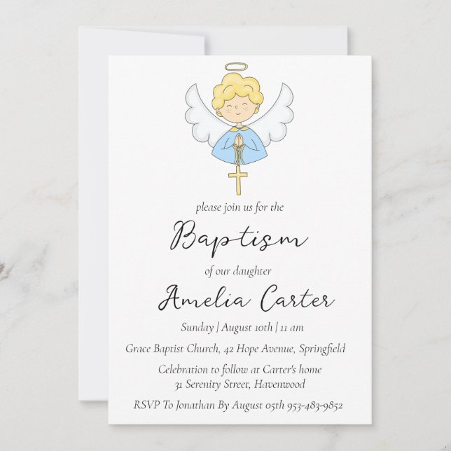modern minimalist simple baptism invitations (Front)