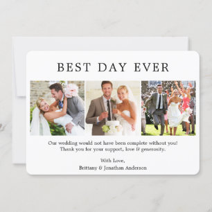 Modern Minimalist Simple Best Day Ever 3 Photo Thank You Card
