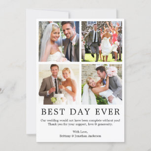 Modern Minimalist Simple Best Day Ever 4 Photo Thank You Card