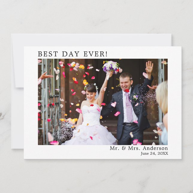 Modern Minimalist Simple Best Day Ever Wedding Thank You Card (Front)