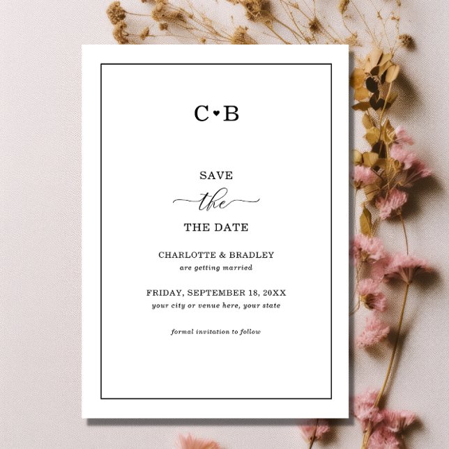 Modern Minimalist Simple Black and White Wedding  Save The Date (Creator Uploaded)