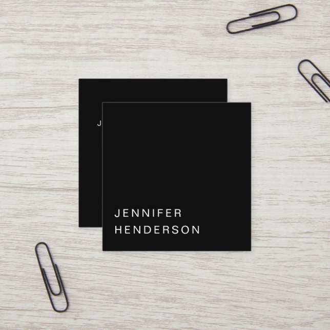 Modern minimalist simple black professional square business card (Front/Back In Situ)