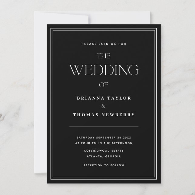 Modern Minimalist Simple Black Wedding Invitation (Front)