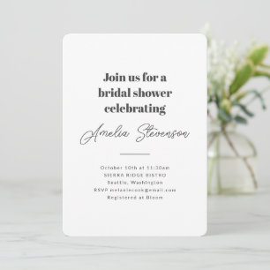 Modern Minimalist Simple Bridal Shower White Invitation