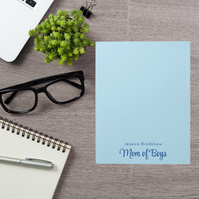 Modern Minimalist Simple Chic Blue "Mum of Boys" Notepad (Creator Uploaded)