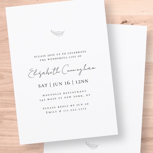 Modern Minimalist Simple Chic Memorial Funeral Invitation (Creator Uploaded)