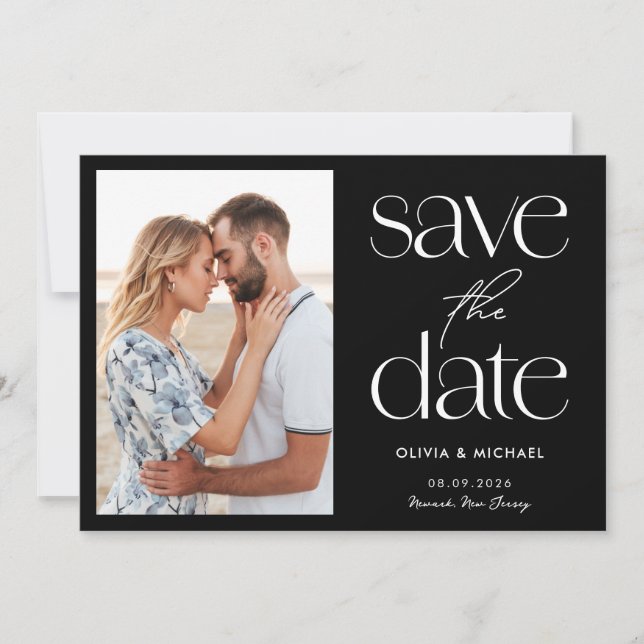 Modern Minimalist Simple Chic Photo Wedding Save The Date (Front)