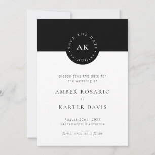 Modern Minimalist Simple Colour Block Black & Whit Save The Date