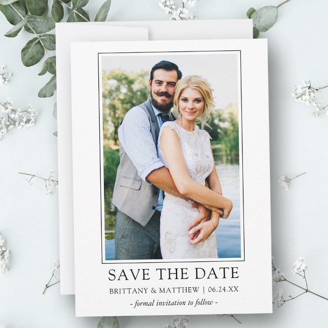 Modern Minimalist Simple Couple Photo  Save The Date (Customize to change text size, style or to add more text & photos to back of card.)