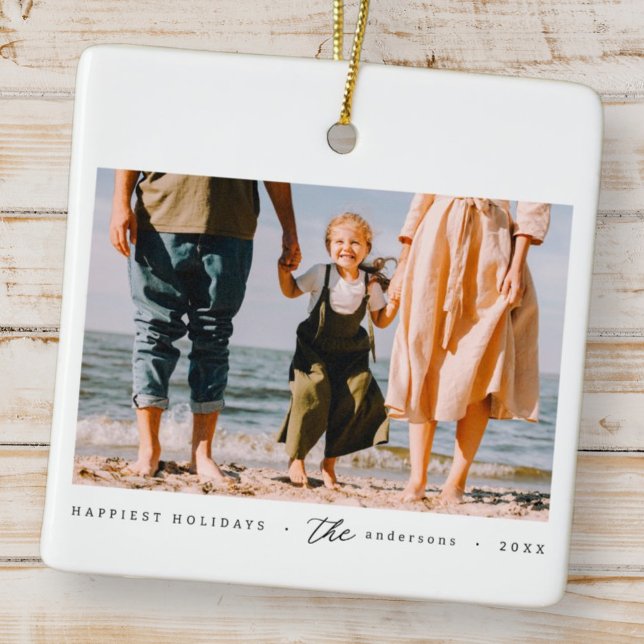 Modern Minimalist Simple Custom Family Photo Ceramic Ornament (Creator Uploaded)