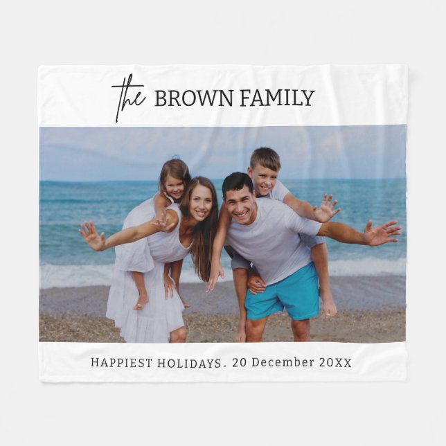 Modern Minimalist Simple Custom Family Photo Fleece Blanket (Front (Horizontal))
