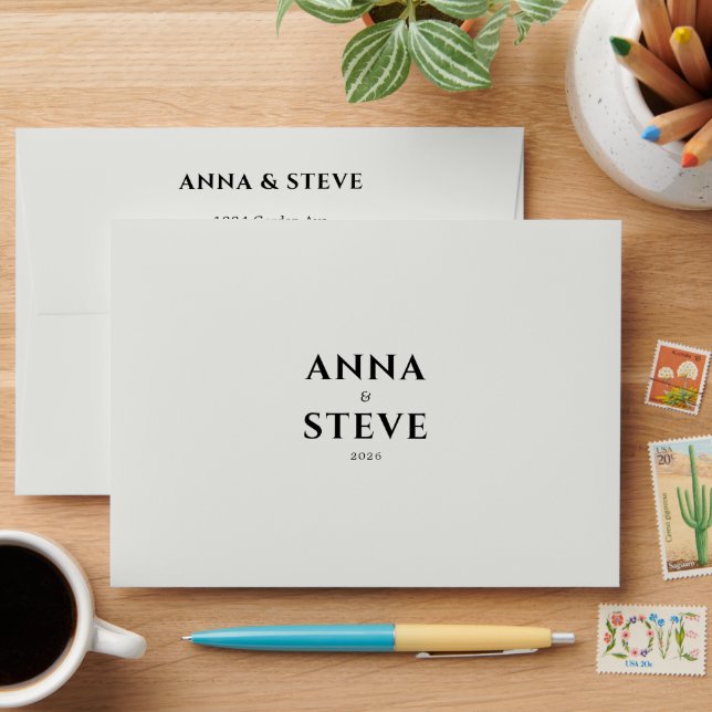 Modern Minimalist Simple Elegant Ivory Wedding Envelope (Desk)