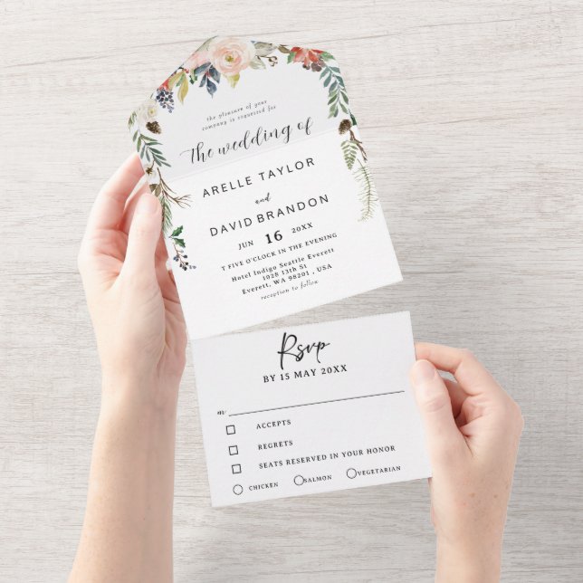 modern minimalist simple floral design all in one invitation (Tearaway)
