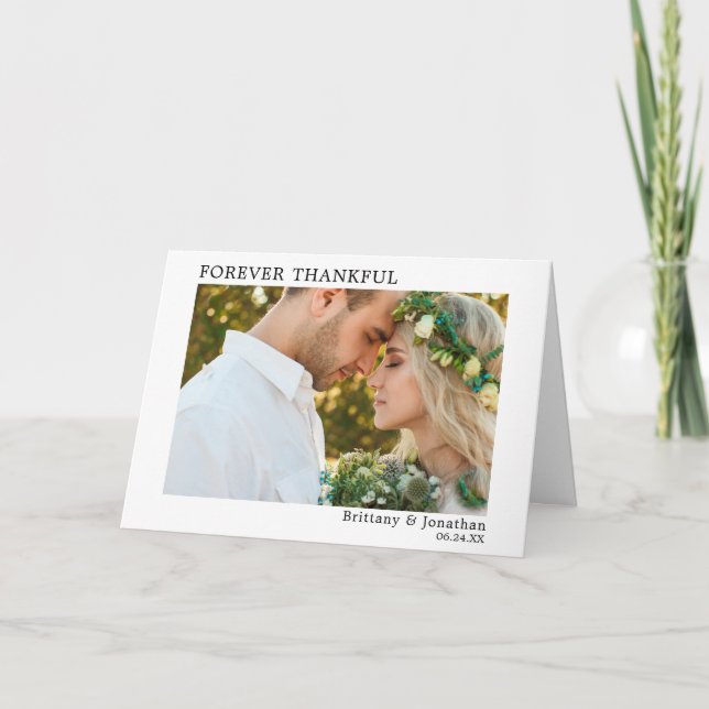 Modern Minimalist Simple Forever Thankful Fold Thank You Card (Front)