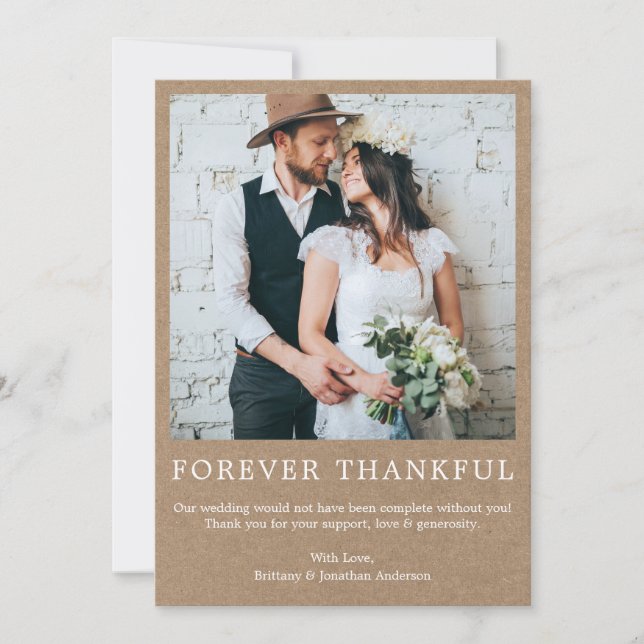 Modern Minimalist Simple Forever Thankful Kraft Thank You Card (Front)