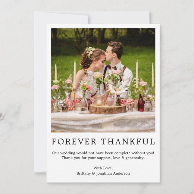 Modern Minimalist Simple Forever Thankful Photo Thank You Card (Front)