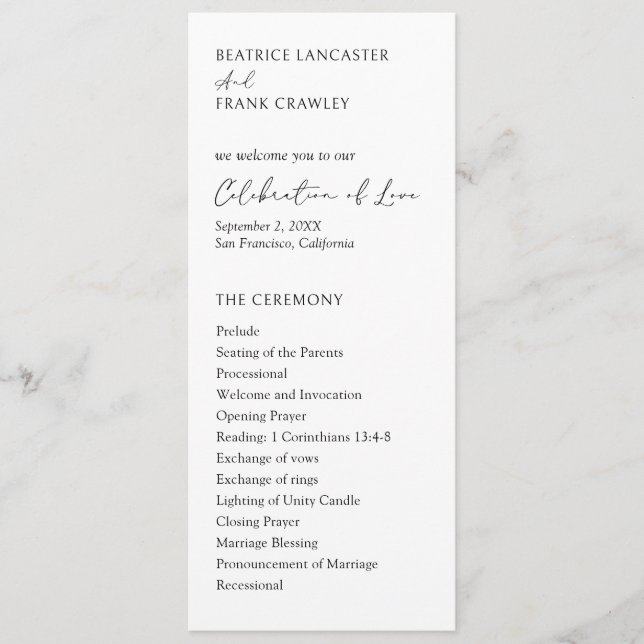 Modern Minimalist Simple Formal Elegant Wedding Programme (Front)