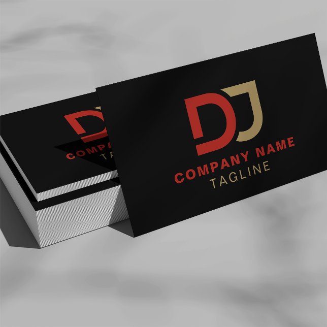 Modern Minimalist Simple Gold and Red Cool DJ  Business Card (Creator Uploaded)
