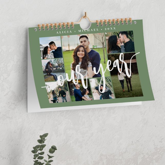 Modern minimalist simple green photo collage calendar (Creator Uploaded)