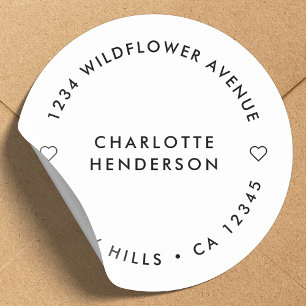 Modern Minimalist   Simple Heart Return Address Classic Round Sticker