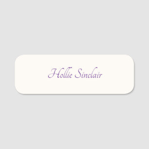 Modern Minimalist Simple Ivory & Purple Stylish Name Tag