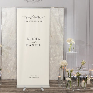 Modern minimalist simple ivory wedding welcome retractable banner