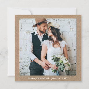 Modern Minimalist Simple Kraft Wedding Photo Thank You Card