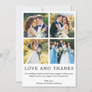 Modern Minimalist Simple Love and Thanks 4 Photo Thank You Card