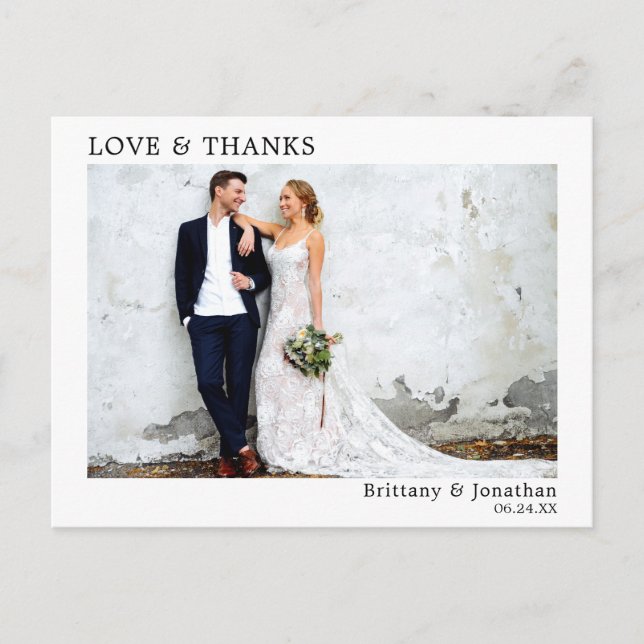 Modern Minimalist Simple Love and Thanks Wedding Postcard (Front)