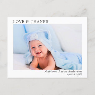 Modern Minimalist Simple Love Thanks Baby Photo Postcard