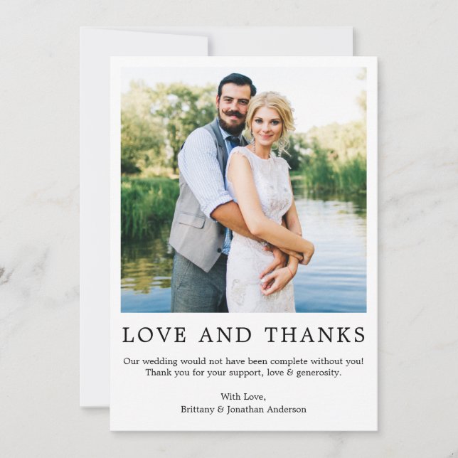 Modern Minimalist Simple Love Thanks Photo Thank You Card (Front)