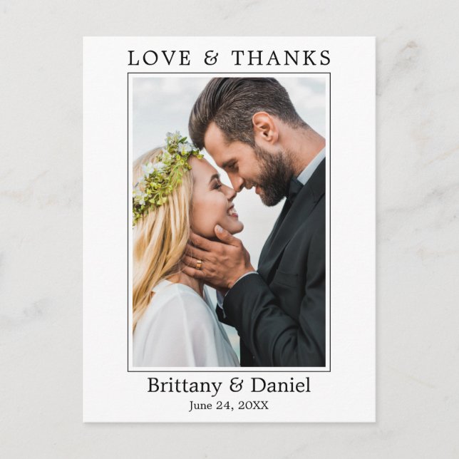 Modern Minimalist Simple Love Thanks Photo Wedding Postcard (Front)
