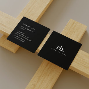 Modern Minimalist Simple Monogram Black White Square Business Card