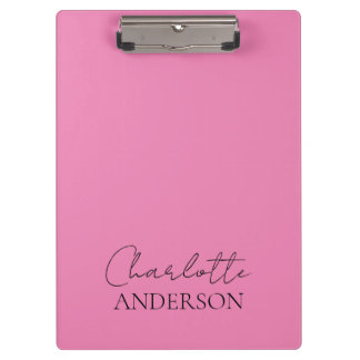 Modern Minimalist Simple Monogram Name Pink  Clipboard
