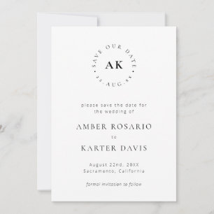 Modern Minimalist Simple Monogram Save The Date