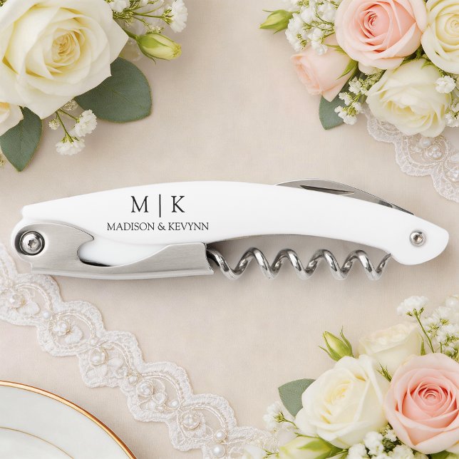 Modern Minimalist Simple Monogram Wedding Corkscrew (Customize to change text size, text style or to add more text.)