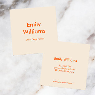 Modern Minimalist Simple Orange Beige Square Business Card