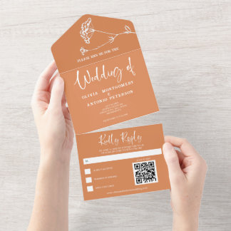 Modern Minimalist Simple Orange Wedding QR Code All In One Invitation