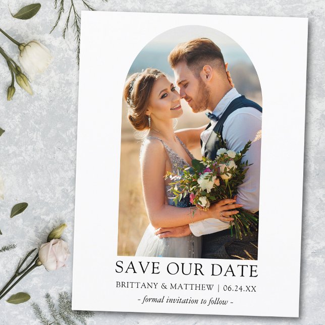 Modern Minimalist Simple Photo Arch Save Our Date Postcard (Customize to change text size or text style.)