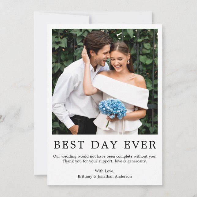 Modern Minimalist Simple Photo Best Day Ever Thank You Card (Front)