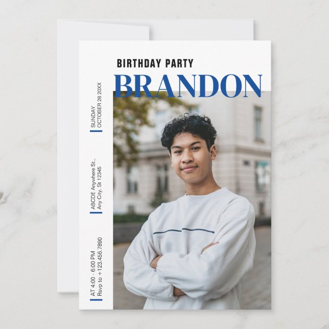 Modern minimalist simple photo birthday  invitation (Front)