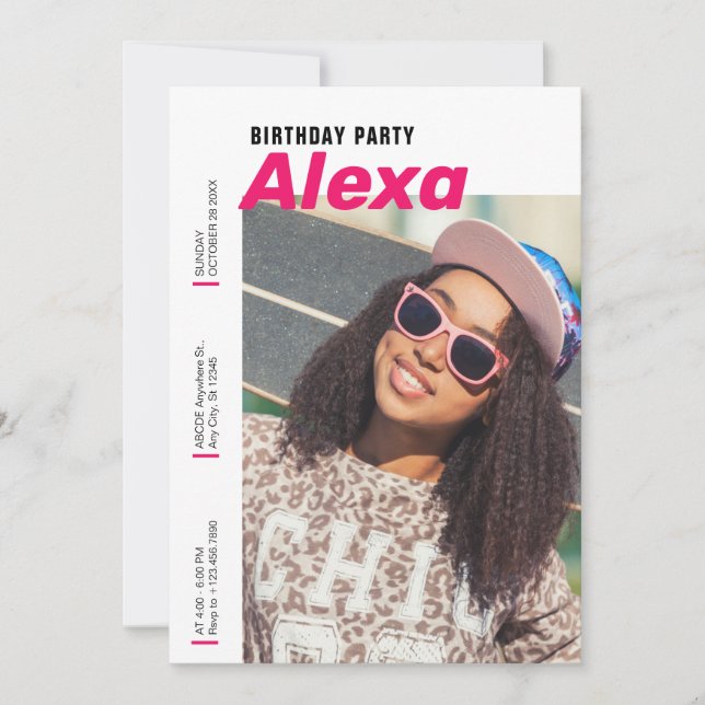 Modern minimalist simple photo birthday  invitation (Front)