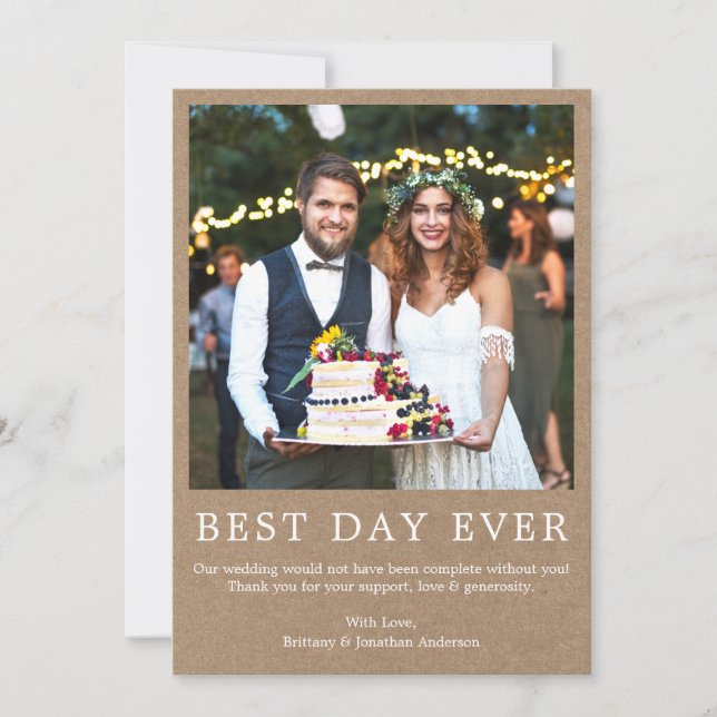 Modern Minimalist Simple Photo Kraft Best Day Ever Thank You Card (Front)