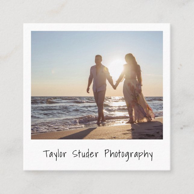 Modern Minimalist Simple Photo Photography Square Business Card (Front)